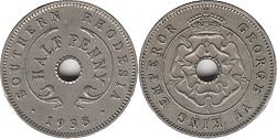 coin Rhodesia half penny 1938