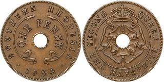 coin Rhodesia 1 penny 1954