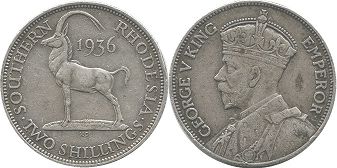 coin Rhodesia 2 shillings 1936