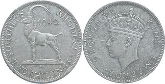 coin Rhodesia 2 shillings 1942