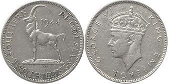 coin Rhodesia 2 shillings 1944