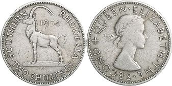 coin Rhodesia 2 shillings 1954