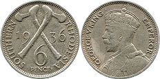 coin Rhodesia 6 pence 1936