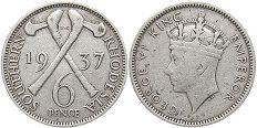 coin Rhodesia 6 pence 1937