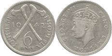 coin Rhodesia 6 pence 1942