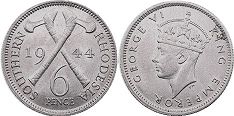 coin Rhodesia 6 pence 1944