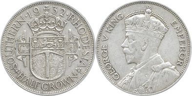 coin Rhodesia 1/2 cwown 1932