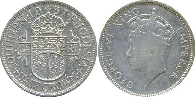 coin Rhodesia 1/2 crown 1937