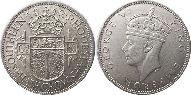 coin Rhodesia 1/2 crown 1942