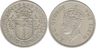 coin Rhodesia 1/2 crown 1949