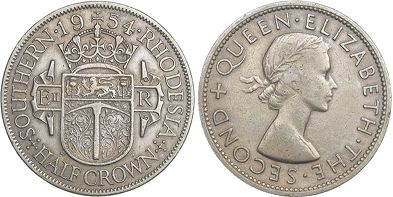 coin Rhodesia 1/2 crown 1954