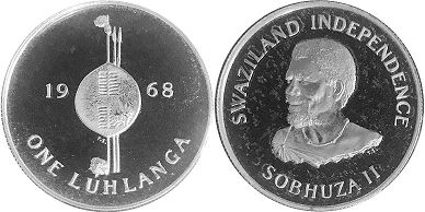coin Swaziland 1 luhlanga 1968