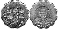 coin Swaziland 5 cents 1992