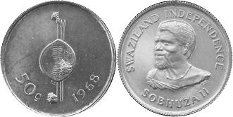 coin Swaziland 50 cents 1968
