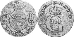 mynt Sverige 1/24 riksdaler 1777