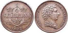 coin Sweden 1/4 skilling 1832