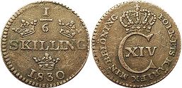 mynt Sverige 1/6 skilling 1830