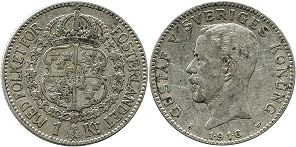 coin Sweden 1 krona 1916