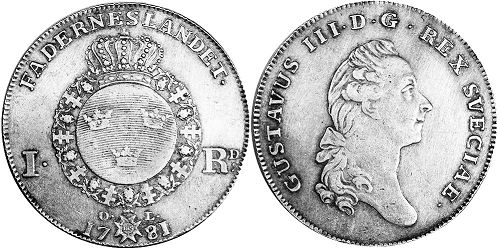 coin Sweden 1 riksdaler 1781
