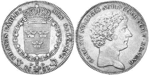 coin Sweden 1 riksdaler 1821