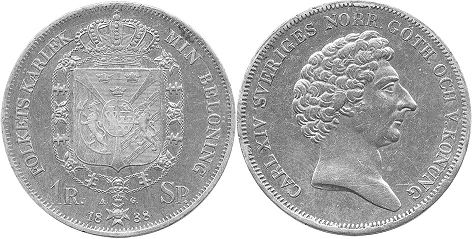 coin Sweden 1 riksdaler 1838