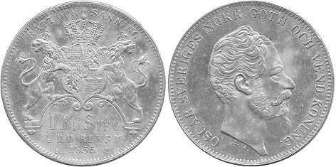 coin Sweden 1 riksdaler 1856