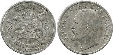 mynt Sverige 2 kronor 1907