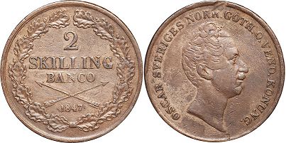 mynt Sverige 2 skilling 1847