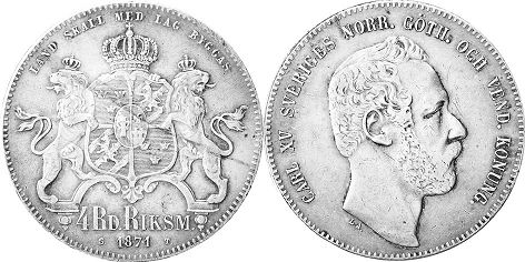 coin Sweden 4 riksdaler 1871