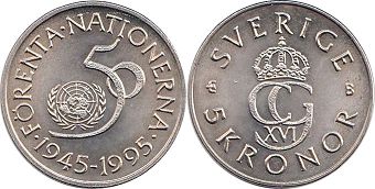 mynt Sverige 5 kronor 1995