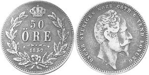 coin Sweden 50 ore 1857
