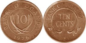 coin Uganda 10 cents 1976