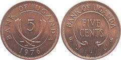 coin Uganda 5 cents 1976