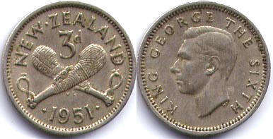 New Zealand 3 pence 1951