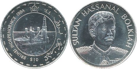 coin Brunei 10 dollarы 1984