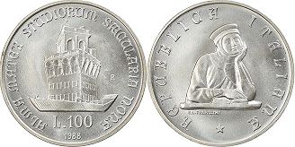moneta Italy 100 lire 1988