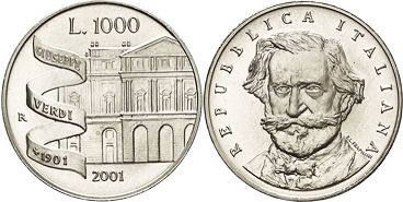 moneta Italy 1000 lire 2001
