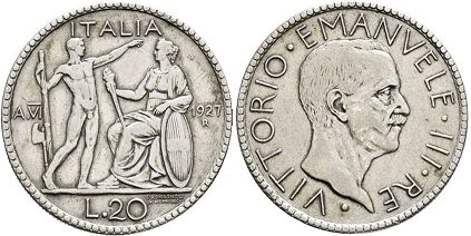 monnaie Italie 20 lire 1927
