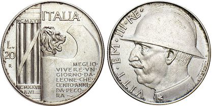 monnaie Italie 20 lire 1928