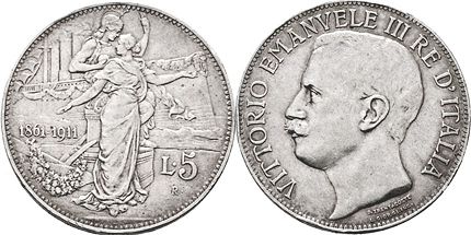 moneta Italy 5 lire 1911
