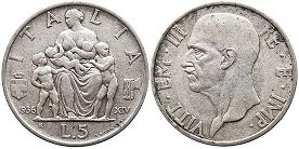 monnaie Italie 5 lire 1936