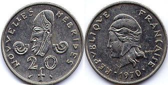 New Hebrides 20 francs 1970