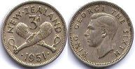 New Zealand 3 pence 1951