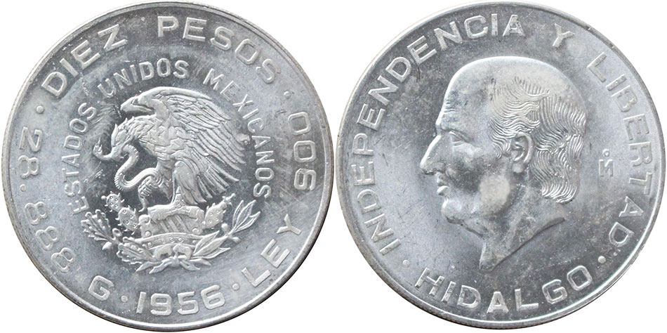 Mexican coin 10 pesos 1956