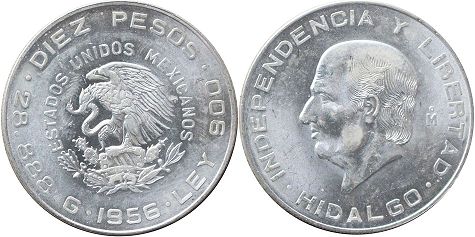 coin Mexico 10 pesos 1956