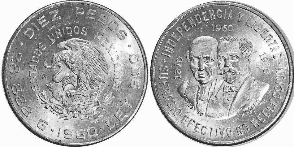 Mexican coin 10 pesos 1960 Guerra de la Independencia