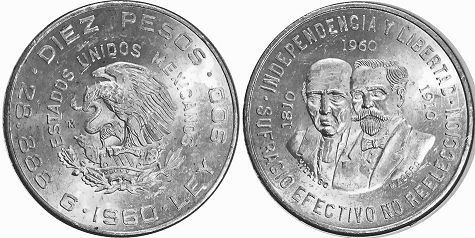 moneda Mexico 10 pesos 1960
