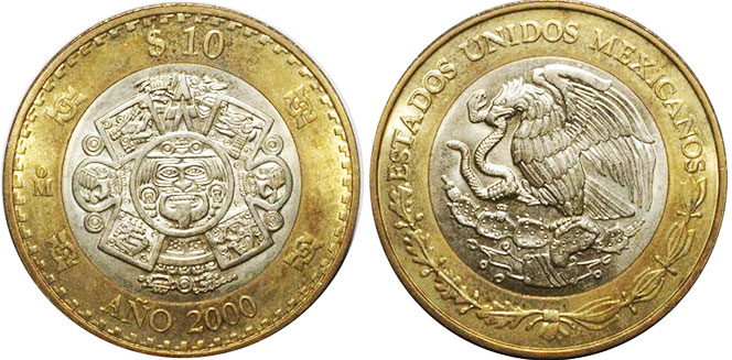 Mexican coin 10 pesos 2000 Cambio de milenio