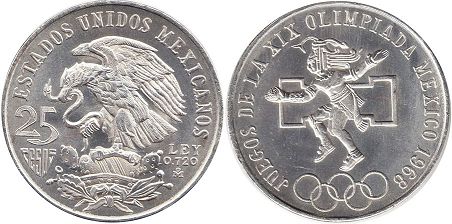 moneda Mexico 25 pesos 1968 Juegos Olímpicos