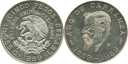 moneda Mexico 5 pesos 1959